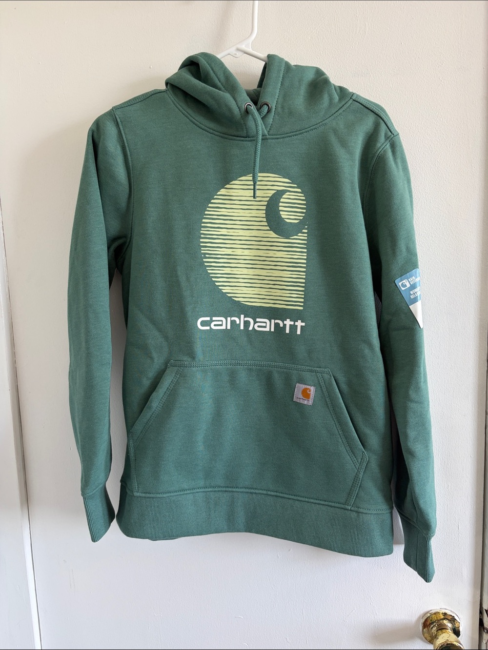 Carhartt Green Pullover Hoodie with Yellow Logo